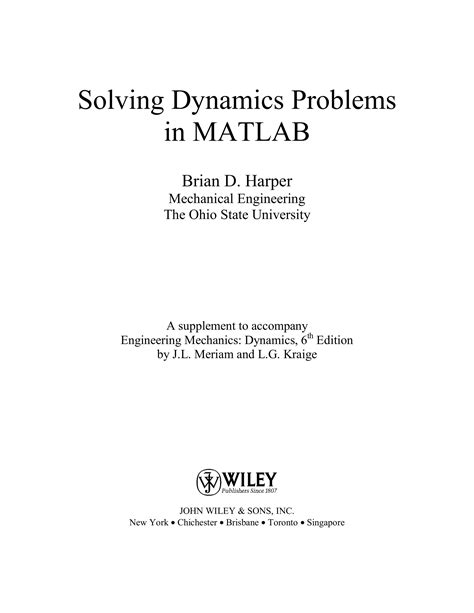 Read Solving Dynamics Problems In Matlab 
