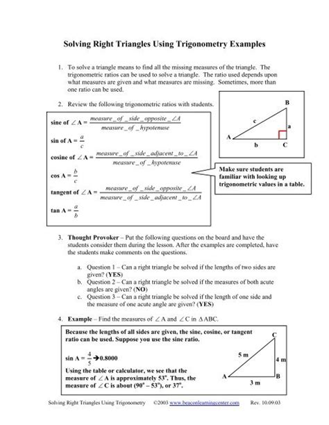 Read Online Solving Right Triangles Using Trigonometry Examples 