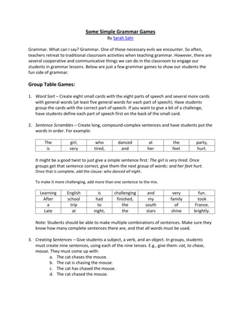 Full Download Some Simple Grammar Games Group Table Games 