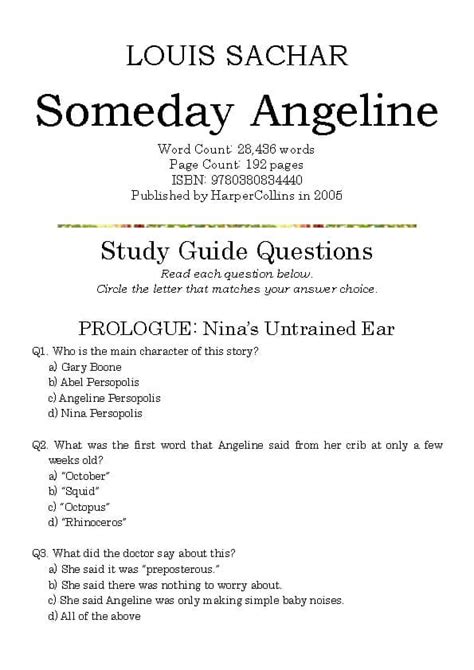 Someday Angeline Study Guide