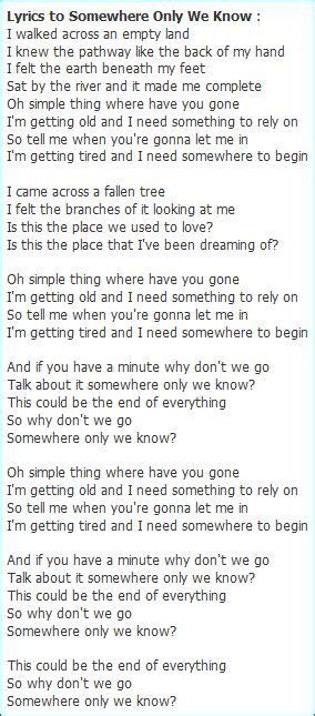 Somewhere All We Know Lyrics