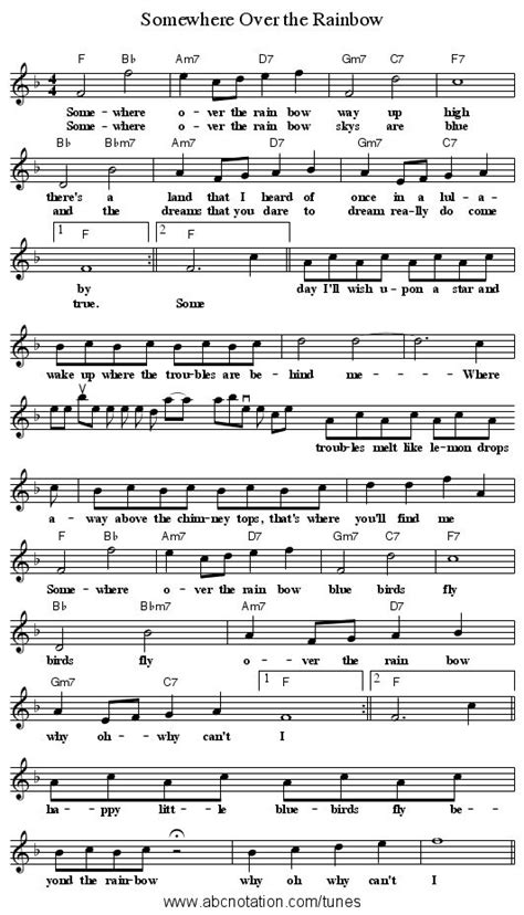 somewhere over the rainbow flute sheet music