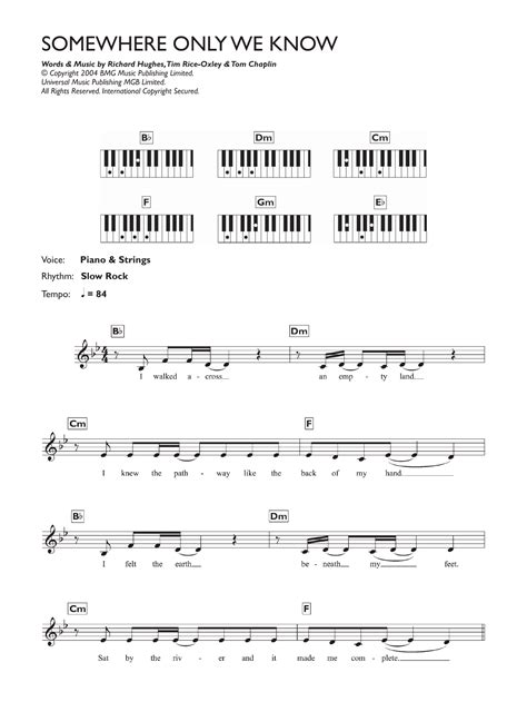 Download Somewhere Only We Know Piano Chords Notes Letters 