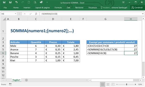 Somma In Excel