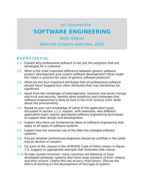 Download Sommerville Software Engineering Exercise Answers 