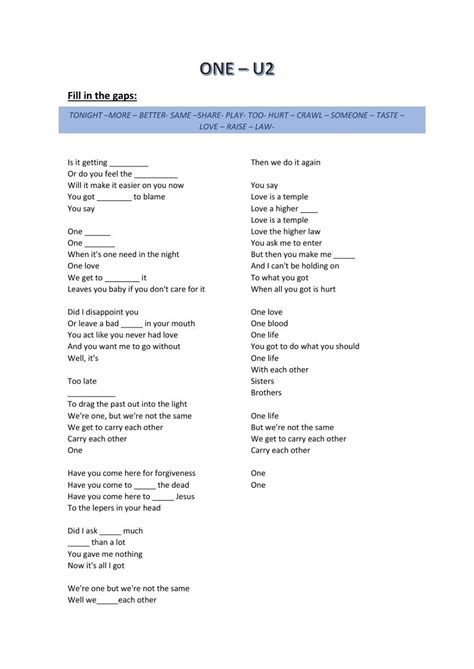 Songtext One U2