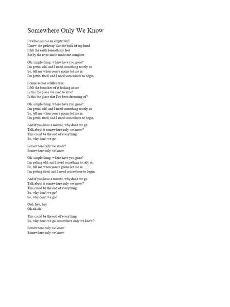 Songtext Somewhere Only We Know