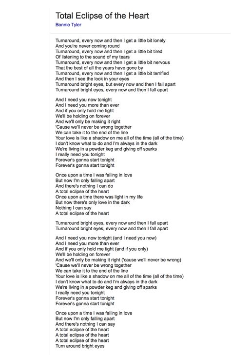 Songtext Total Eclipse Of The Heart