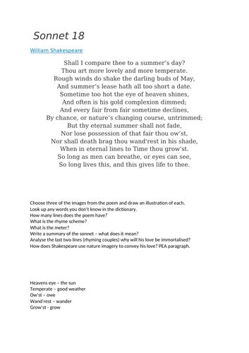 Sonnet 18 Poem And Questions Worksheet Teaching Resources Translating Shakespeare Worksheet - Translating Shakespeare Worksheet