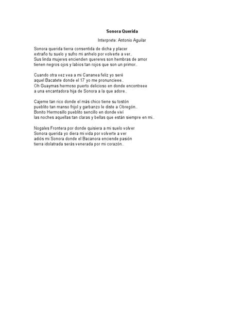 Sonora Querida Letra