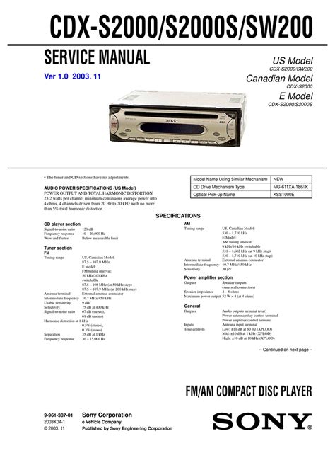Download Sony Cdx S2000 User Guide 