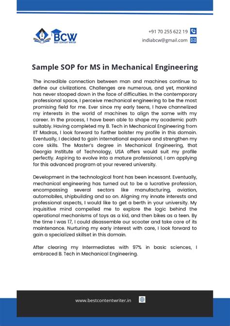 Sop Mechanical Engineering Sample