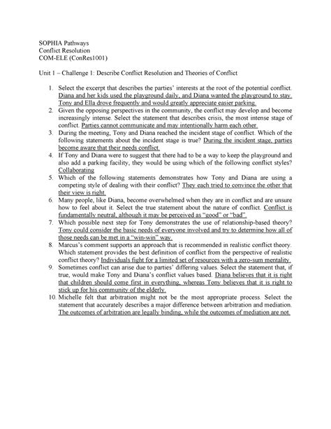 Sophia Conflict Resolution Answer Key