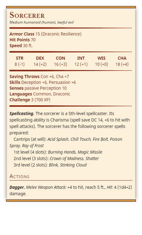 Sorcerer Stat Block 5e Tier 2
