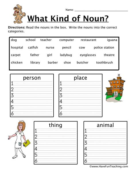 Sort The Nouns Worksheet For Kids Noun Sort Worksheet - Noun Sort Worksheet