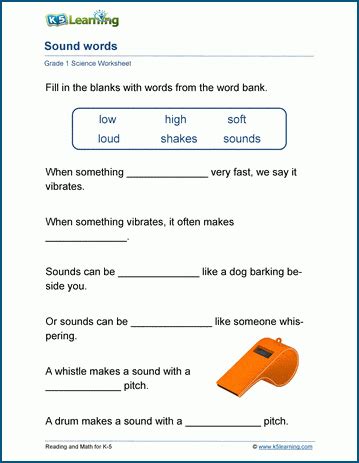 Sound Words Worksheet K5 Learning Science Sound Worksheets - Science Sound Worksheets