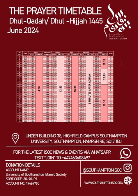 Southampton Prayer Timetable