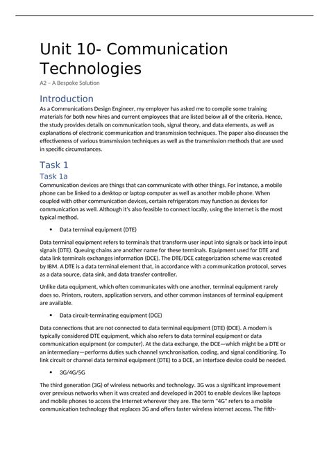 Sow Unit 10 Communication Technologies Teach Ict