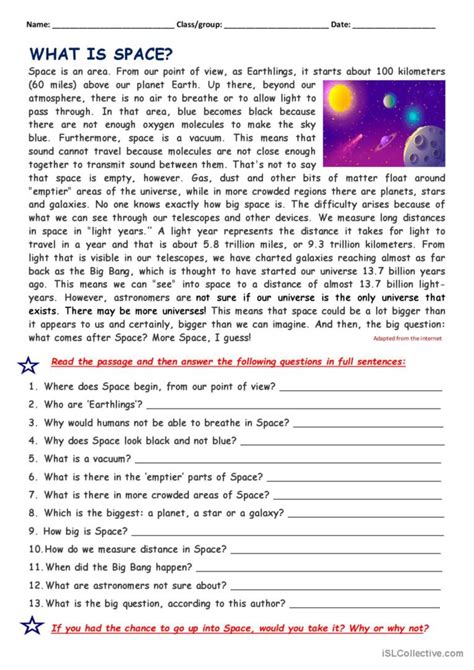 Space Reading Comprehension Worksheet Games4esl Space Exploration Worksheet - Space Exploration Worksheet