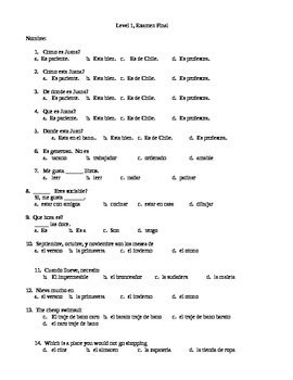 Spanish 1 Final Exam Study Guide