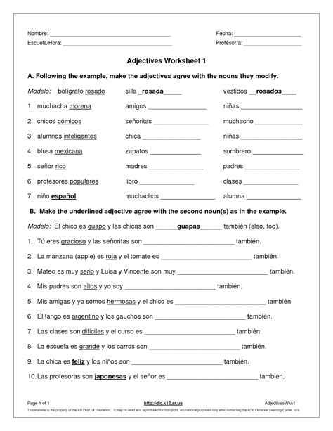 Spanish Adjectives Worksheet 2 Spanishboat Fill In The Blanks With Adjectives - Fill In The Blanks With Adjectives