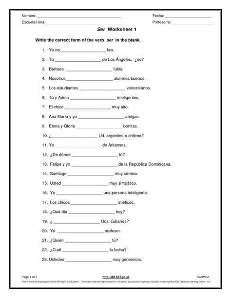 Spanish Verb Ser Worksheets 99worksheets The Verb Ser Worksheet Answers - The Verb Ser Worksheet Answers
