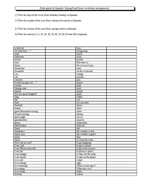 Full Download Spanish 1 Study Guide Questions 