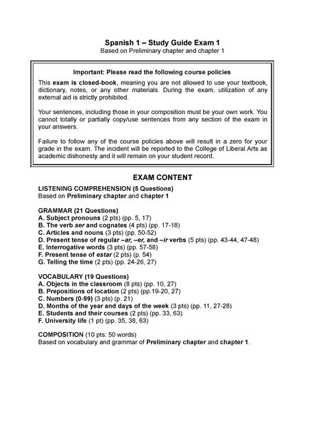 Read Spanish 1 Study Guide Questions 