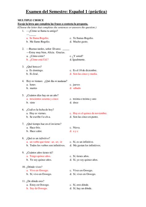 Download Spanish 1 Test Answers 