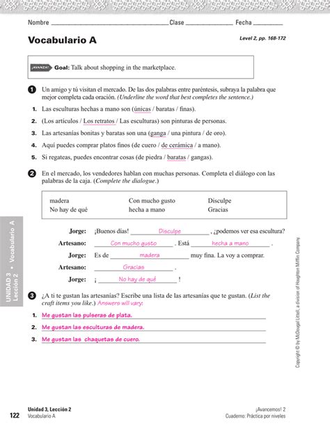 Read Spanish Vocabulario A Level 2 Pp 198 202 Answers 