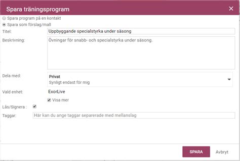 spara träningsprogram