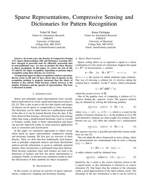 Sparse Representations And Compressive Sensing For Imaging And Vision Springerbriefs In Electrical And Computer Engineering