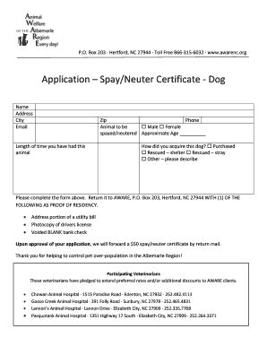 Spay Certificate Template