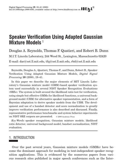 Speaker Verification Using Adapted Gaussian Mixture Models