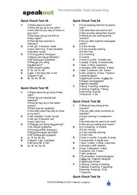 Speakout Quick Test Intermediate