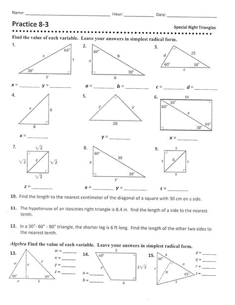 Special Right Triangles Practice Worksheet Unique Triangle Worksheet - Unique Triangle Worksheet