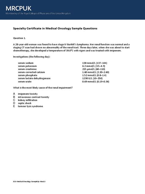 Full Download Specialty Certificate In Medical Oncology Sample Questions 