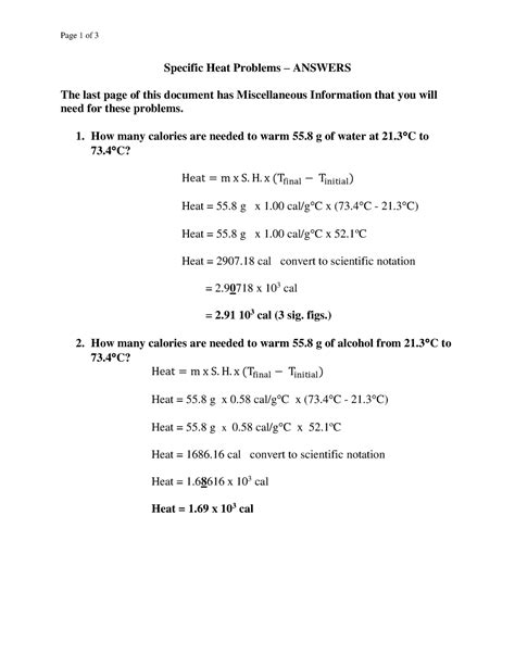 Specific Heat Practice Problems Answers Studocu Chemistry Specific Heat Worksheet Answers - Chemistry Specific Heat Worksheet Answers