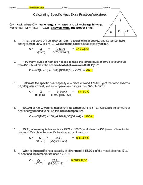 Specific Heat Worksheet Answer Key Thermal Energy Temperature And Heat Worksheet - Thermal Energy Temperature And Heat Worksheet