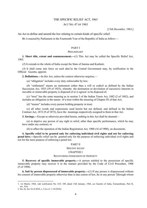 Specific Relief Act 1963 Notes