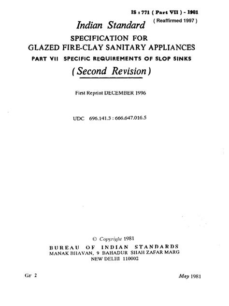 Full Download Specification For Glazed Fire Clay Sanitary Appliances 