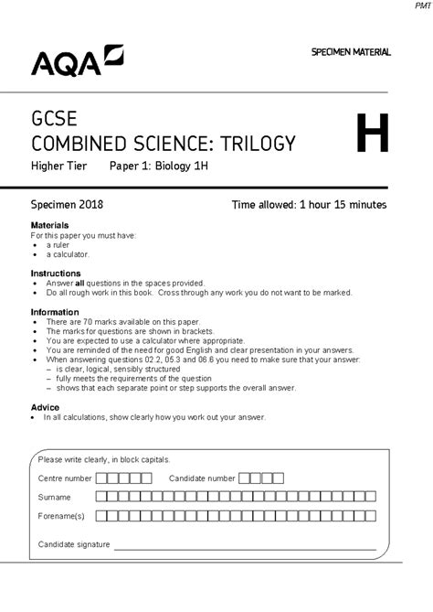 Specimen Higher Paper