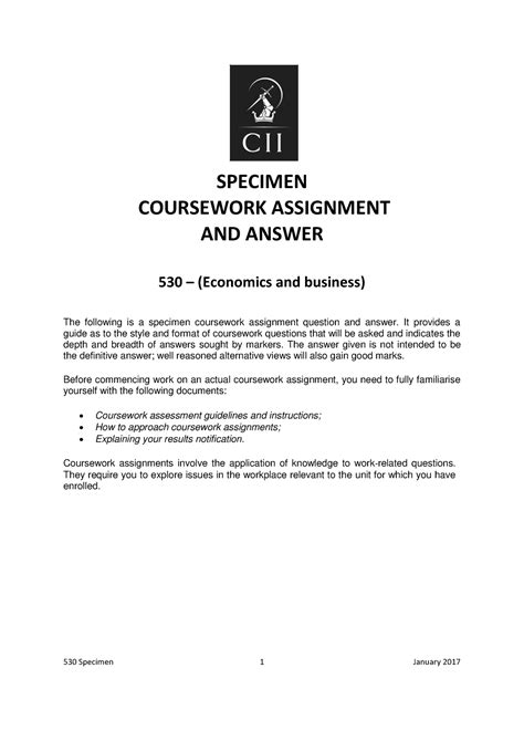 Full Download Specimen Coursework Assignment And Answer 