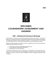 Full Download Specimen Coursework Assignment And Answer 