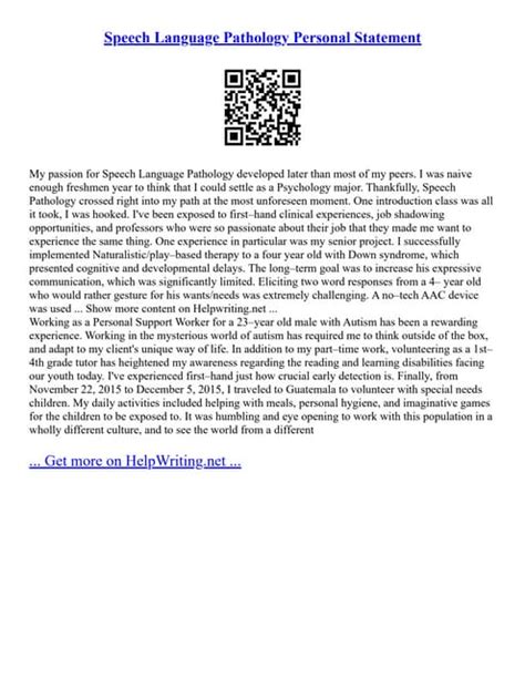 Speech Language Pathology Personal Statement Examples