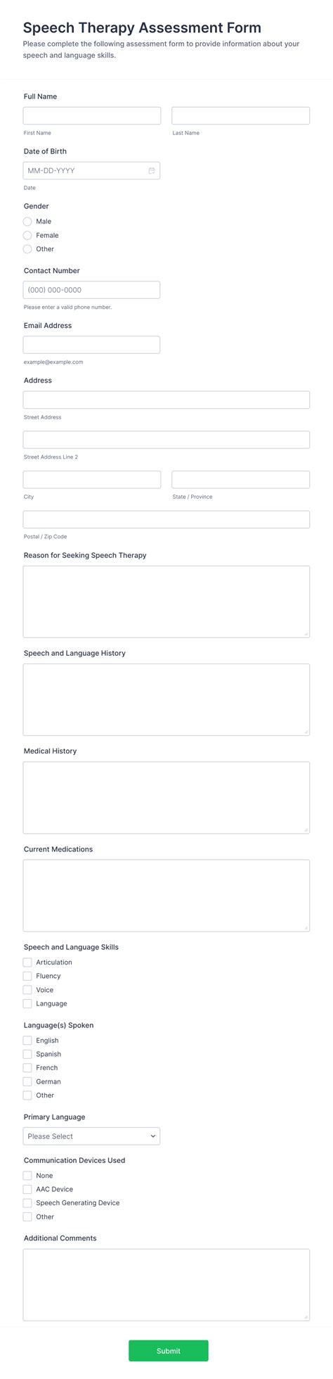 Speech Therapy Assessment Form