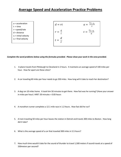 Read Speed And Acceleration Practice Problems With Answers 
