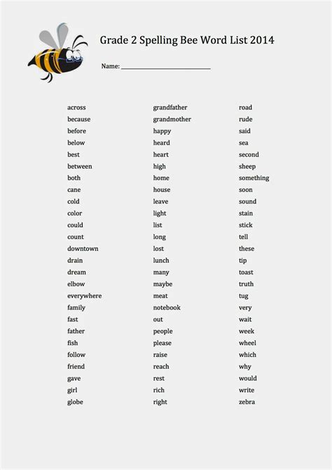 Spelling Grade   A Spelling Bee Word List For Grades 2 - Spelling Grade