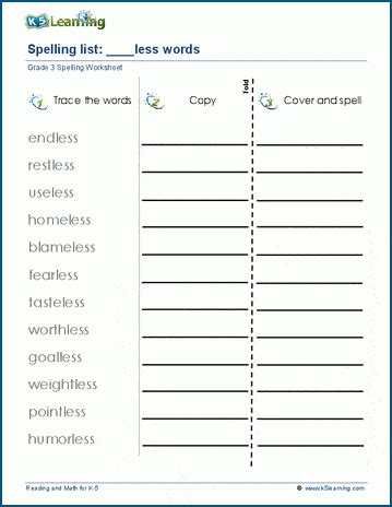 Spelling List Suffixes K5 Learning Spelling Lists For 4th Grade - Spelling Lists For 4th Grade