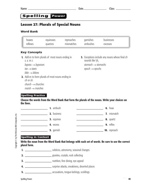 Spelling Power Answer Key